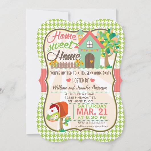 Invitation Cute, Retro Green Houndstooth House Party (Devant)