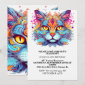 Invitation Cute Retro Kitty Chat fête d'anniversaire (Devant / Derrière)