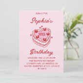 Invitation Cute Retro Pink Heart Cake 30th Birthday Party (Debout devant)