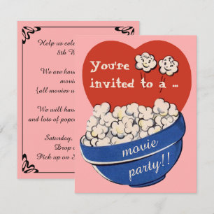 Invitation Cute Retro Popcorn et soirée cinéma Anniversaire