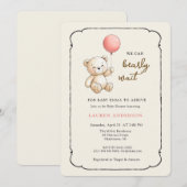 Invitation Cute Retro Teddy Bear, Girl Baby shower (Devant / Derrière)