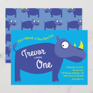 Invitation Cute Rhino Enfants 1er anniversaire Fête Rhinocero