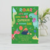 Invitation Cute Roar Dinosaur Amusez 1ère fête d'anniversaire (Debout devant)