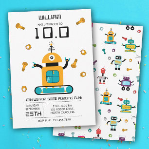 Invitation Cute Robot Jaune Thème Robots Enfants Fête d'anniv