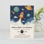 Invitation Cute Rocket & Planet Space Art Birthday (Debout devant)