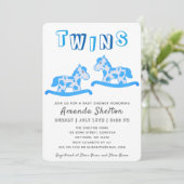 Invitation Cute Rocse Cheval Bleu Boy Jumeaux Baby shower (Debout devant)
