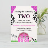 Invitation Cute Rose Barnyard Vache imprimer Personnalisé Age (Debout devant)