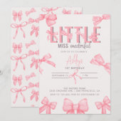 Invitation Cute Rose Bow 1st Girl'Anniversaire (Devant / Derrière)