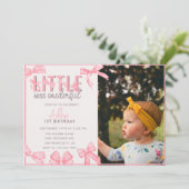 Invitation Cute Rose Bow 1st Girl'Anniversaire (Debout devant)