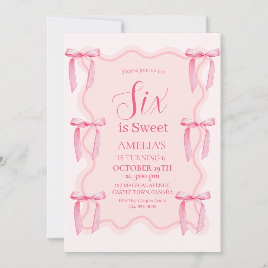 Invitation Cute rose Bow 6e anniversaire (Devant)