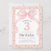Invitation Cute rose Bow and Dots Photo 3e anniversaire (Devant)