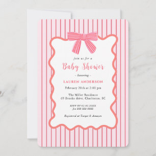 Invitation Cute Rose Bow, Baby shower fille