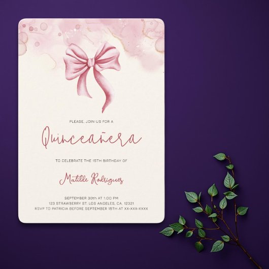 Invitation Cute Rose Bow Coquette Quinceanera Anniversaire