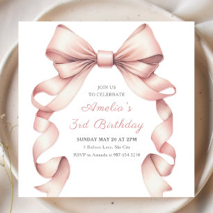Invitation Cute Rose Bow Élégante Coquette Fille Anniversaire