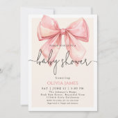 Invitation Cute Rose Bow Girl Baby Douche (Devant)