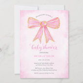 Invitation Cute Rose Bow Gold Parties scintillant bébé fille (Devant)