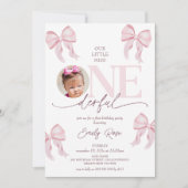 Invitation Cute Rose Bow Little Miss Onederful 1er anniversai (Devant)