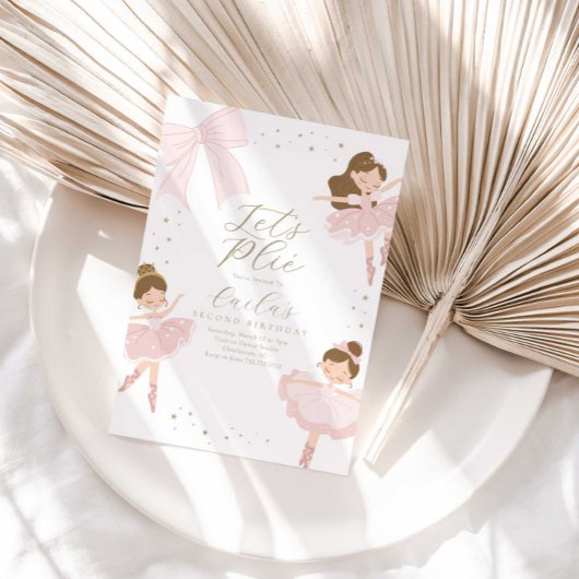 Invitation Cute Rose Bow Plié Ballerina Anniversaire