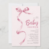 Invitation Cute rose Bow ruban Baby shower fille (Devant)