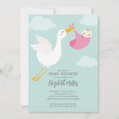 Invitation Cute rose Bundle Stork Girk Baby shower tout en un (Devant)