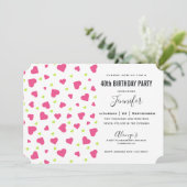 Invitation Cute Rose et Coeurs verts Motif Anniversaire (Debout devant)
