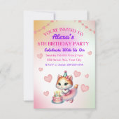 Invitation Cute rose et violet Ballerina Kitten Anniversaire (Devant)
