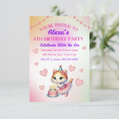 Invitation Cute rose et violet Ballerina Kitten Anniversaire (Debout devant)