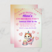 Invitation Cute rose et violet Ballerina Kitten Anniversaire (Devant / Derrière)
