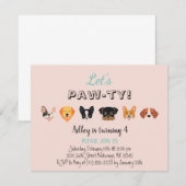 Invitation Cute Rose Faisons Pawty Fille Chiot Anniversaire (Devant / Derrière)