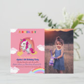 Invitation Cute Rose fille Unicorn fête d'anniversaire (Debout devant)