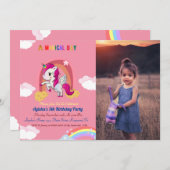 Invitation Cute Rose fille Unicorn fête d'anniversaire (Devant / Derrière)