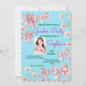 Invitation Cute rose floral Bow Girl Photo Anniversaire (Devant)