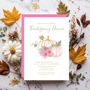 Invitation Cute Rose Floral Citrouille Thanksgiving Dîner Inv