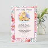 Invitation Cute rose Floral Giraffe Baby shower Maman (Debout devant)