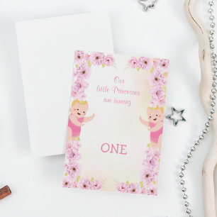 Invitation Cute rose Floral Thème Jumeaux Anniversaire