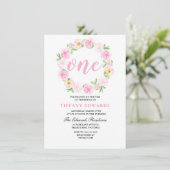 Invitation Cute Rose Floral Wreath 1er anniversaire Invitatio (Debout devant)