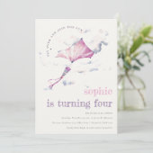 Invitation Cute Rose Flying Kite Sky Nuds Photo Anniversaire (Debout devant)