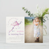 Invitation Cute Rose Flying Kite Sky Nuds Photo Anniversaire (Debout devant)