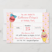 Invitation Cute Rose Kawaii Sweets Bonne 1ère fête d'annivers (Devant)