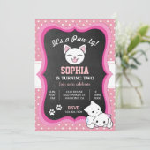 Invitation Cute Rose Kitty Chat Anniversaire de enfant Fête I (Debout devant)