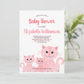 Invitation Cute Rose Kitty Chat Kitten Fille Baby shower mode (Debout devant)