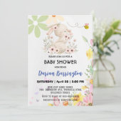 Invitation Cute rose lapin fleur de lapin Bee bébé fille douc (Debout devant)