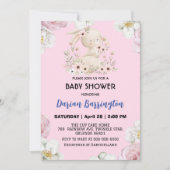 Invitation Cute rose lapin fleur lapin fleur bébé douche (Devant)