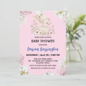 Invitation Cute rose lapin fleur lapin fleur bébé douche (Debout devant)