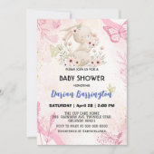 Invitation Cute rose lapin fleur lapin fleur bébé douche (Devant)