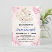 Invitation Cute rose lapin fleur lapin fleur bébé douche (Debout devant)