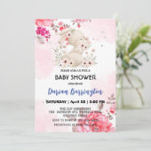 Invitation Cute rose lapin fleur lapin fleur bébé douche (Debout devant)