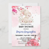 Invitation Cute rose lapin fleur lapin fleur bébé douche (Devant)