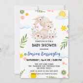 Invitation Cute rose lapin fleur soleil bébé fille douche (Devant)