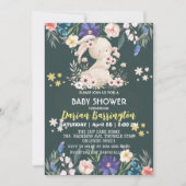 Invitation Cute rose lapin fleurs lapin bébé fille douche (Devant)